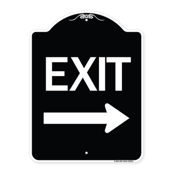 Exit with Right Arrow Heavy-Gauge Aluminum Architectural Sign, 24" H, 18" L, BW-1824-24552